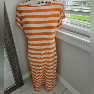 Sharagano Orange and White Sheath Midi Dress